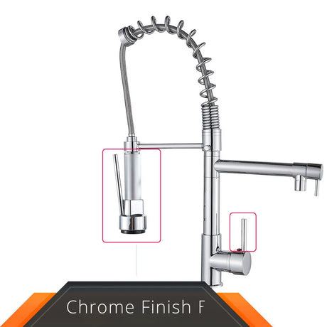 Black and rose gold spring pull down kitchen faucet with dual spouts - Chrome Finish