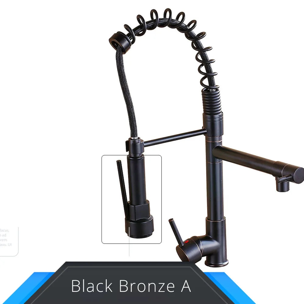 Black and rose gold spring pull down kitchen faucet with dual spouts - Black Bronze