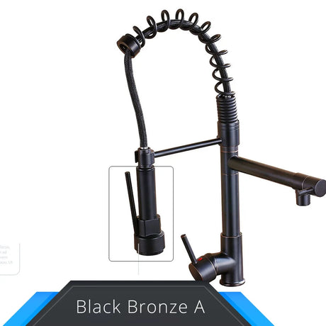Black and rose gold spring pull down kitchen faucet with dual spouts - Black Bronze