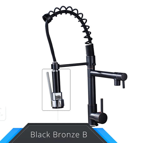 Black and rose gold spring pull down kitchen faucet with dual spouts - Black Bronze