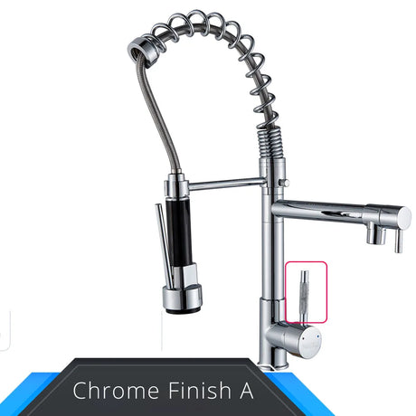 Black and rose gold spring pull down kitchen faucet with dual spouts - Chrome Finish