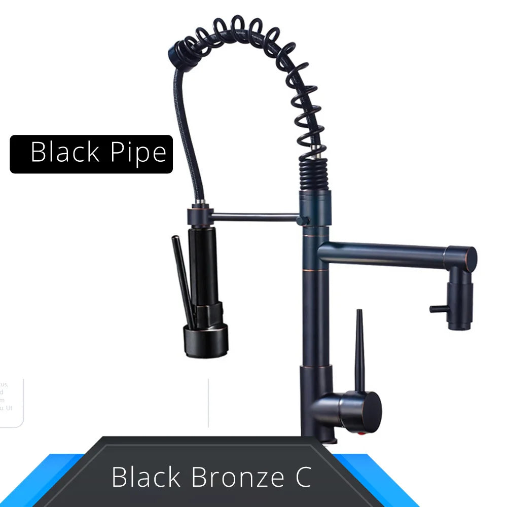 Black and rose gold spring pull down kitchen faucet with dual spouts - Black Bronze