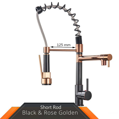 Black and rose gold spring pull down kitchen faucet with dual spouts - Black & Golden