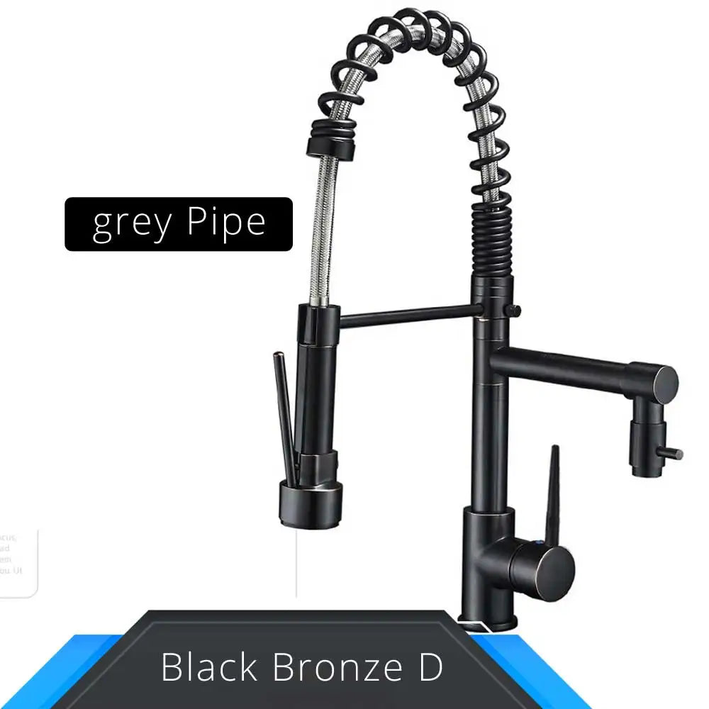 Black and rose gold spring pull down kitchen faucet with dual spouts - Black Bronze