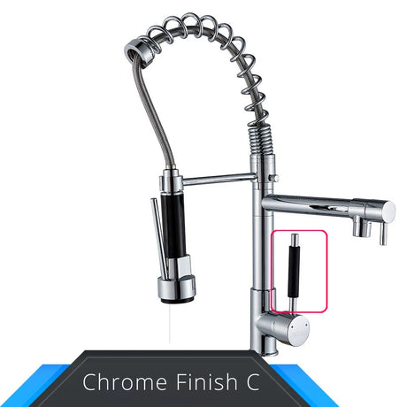 Black and rose gold spring pull down kitchen faucet with dual spouts -CHrome Finish