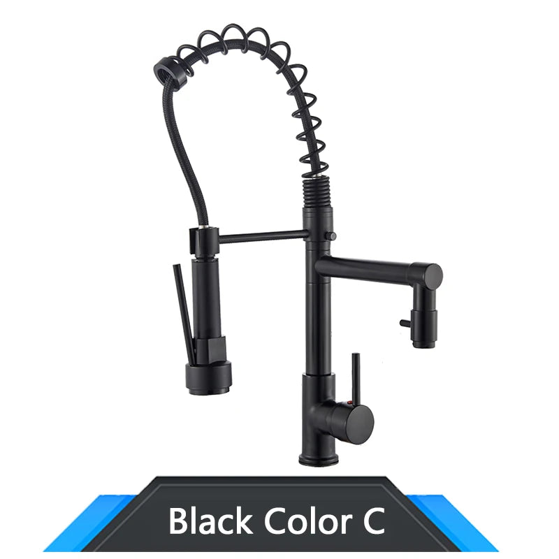 Black and rose gold spring pull down kitchen faucet with dual spouts - Black