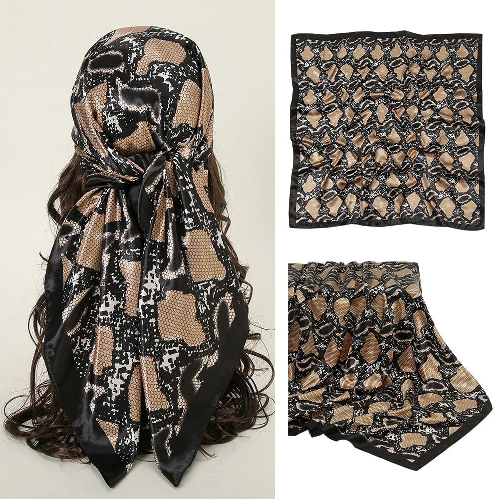 Black Gold Square 90*90cm Silk Satin Scarf Scarves Shawl Hijab