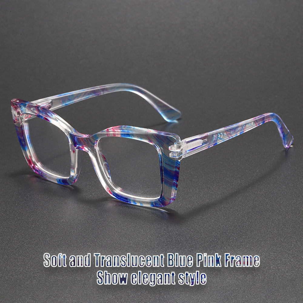 Blue Square Butterfly Coarse-Frame w/ Contrasting Design Reading Glasses