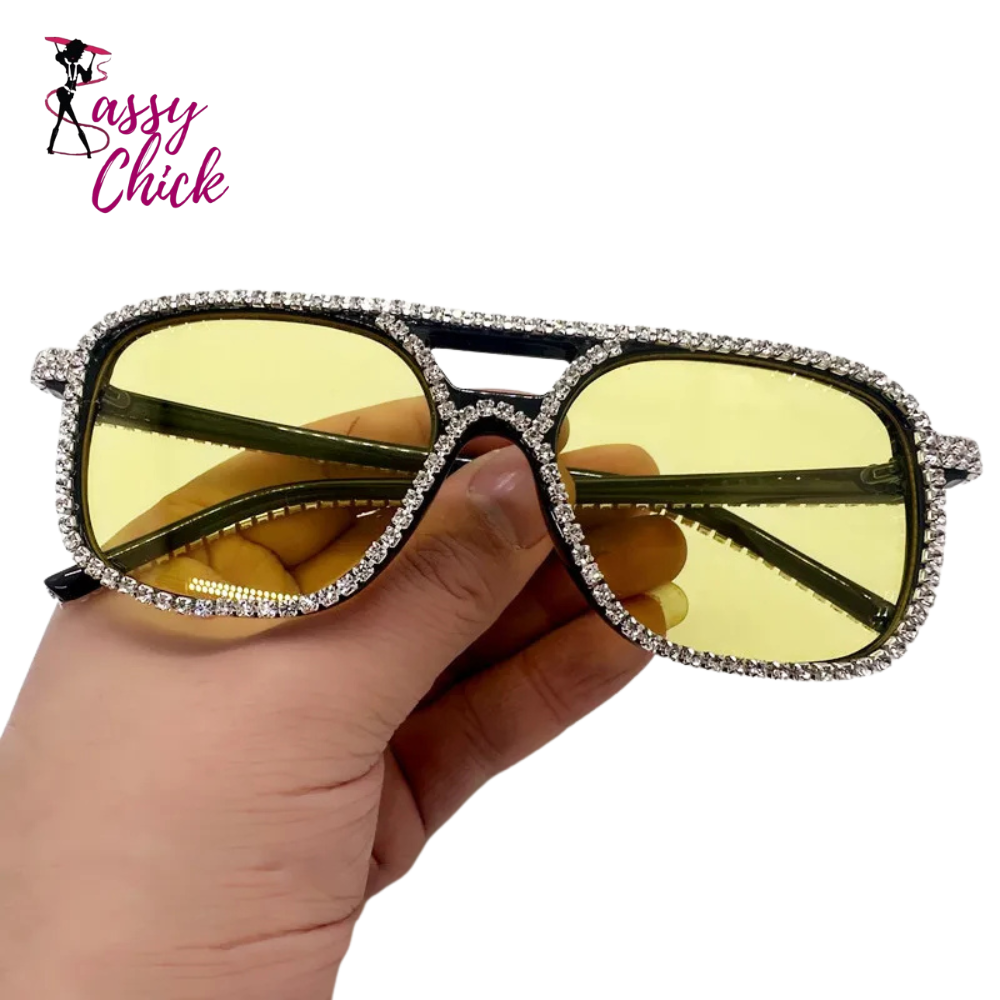 Square Double Bridges Diamond Candy Color Rhinestone Sunglasses Sassy Chick Logo