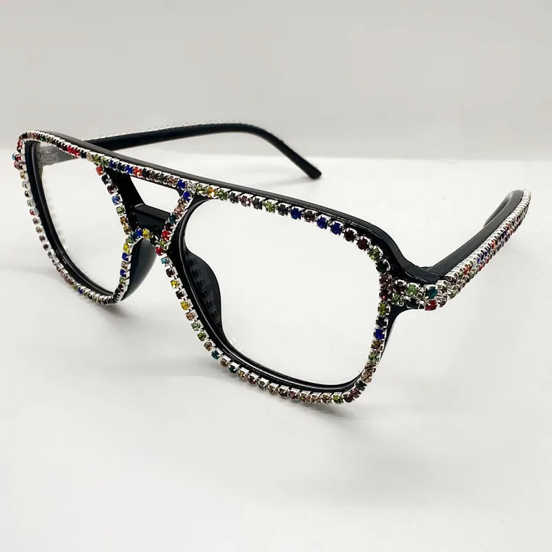 Square Double Bridges Diamond Candy Color Rhinestone Sunglasses