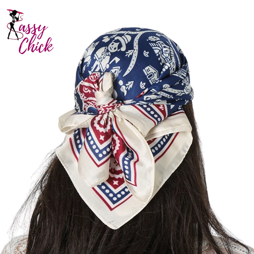 Square Silk Feeling Scarf 70X70cmPrint Bandana Satin Hijab Sassy Chick Logo