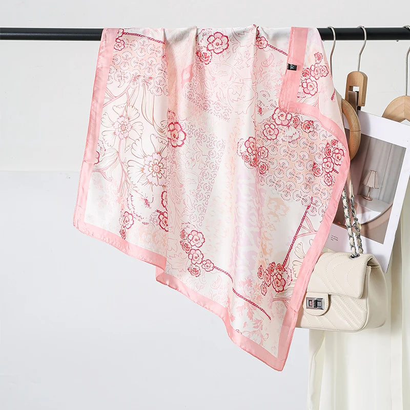 Pink Square Silk Feeling Scarf 70X70cmPrint Bandana Satin Hijab