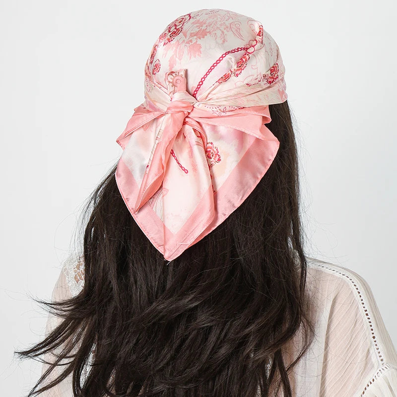 Pink Square Silk Feeling Scarf 70X70cmPrint Bandana Satin Hijab