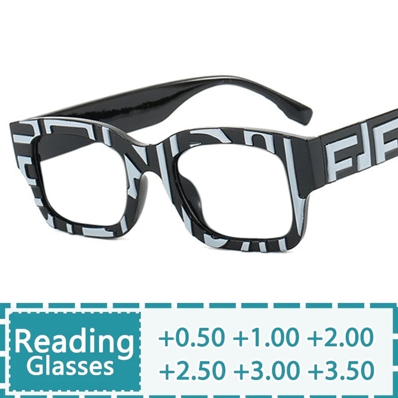 Black Square Stripe Resin Reading Glasses For Women