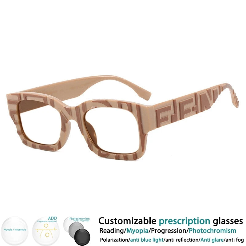 Coffee Square Stripe Resin Reading Glasses For Women