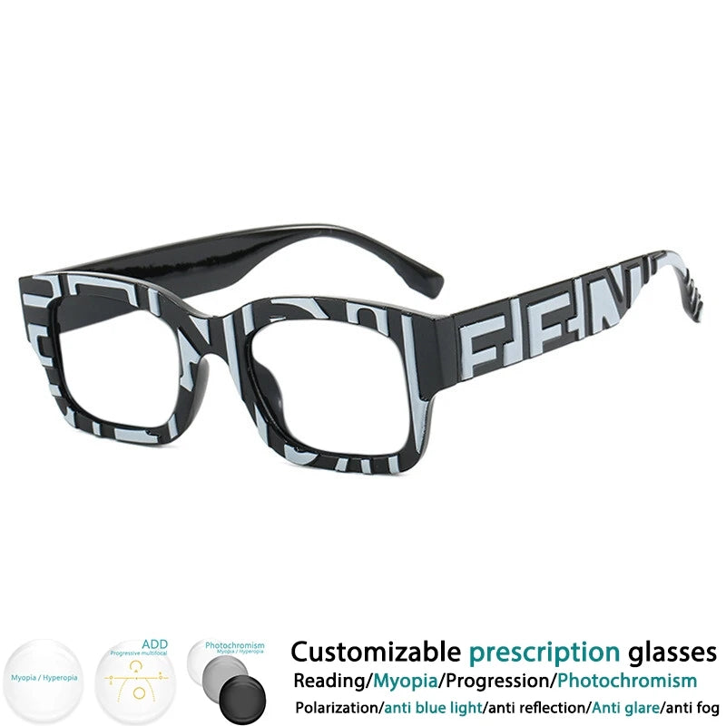 Black Square Stripe Resin Reading Glasses For Women