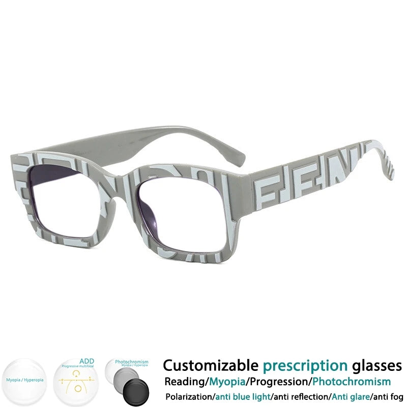Grey Square Stripe Resin Reading Glasses For Women