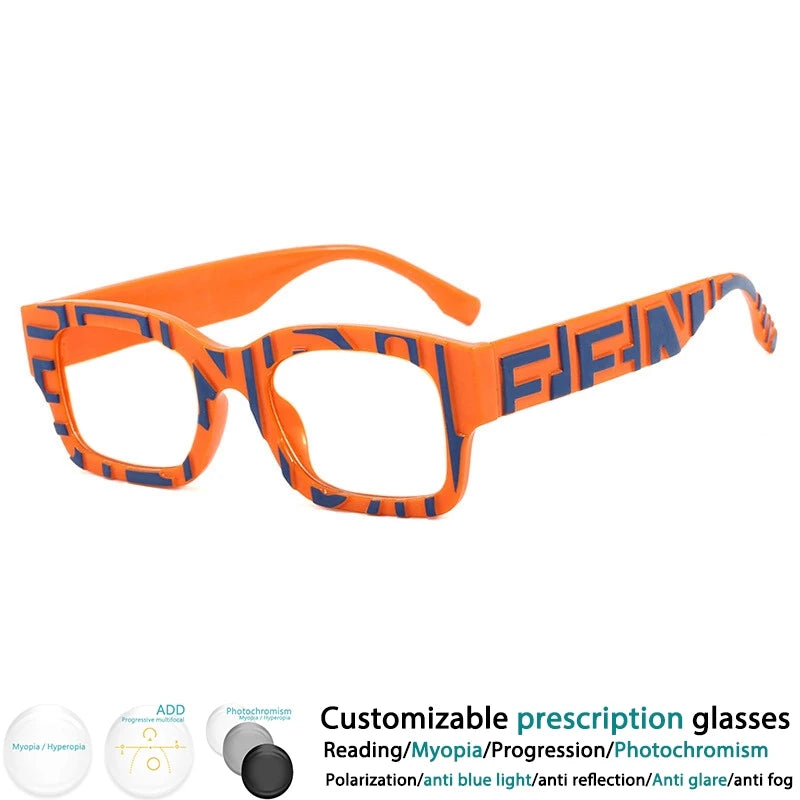 Orange Square Stripe Resin Reading Glasses For Women
