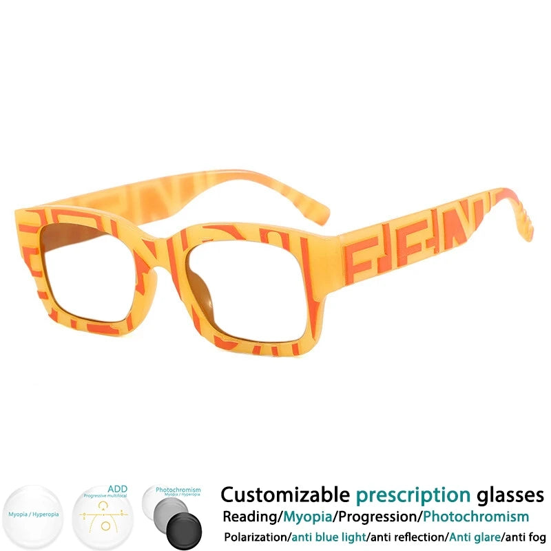 yellow Square Stripe Resin Reading Glasses For Women