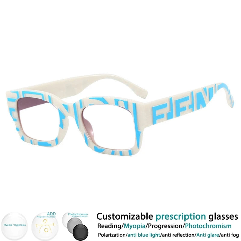 Blue Square Stripe Resin Reading Glasses For Women