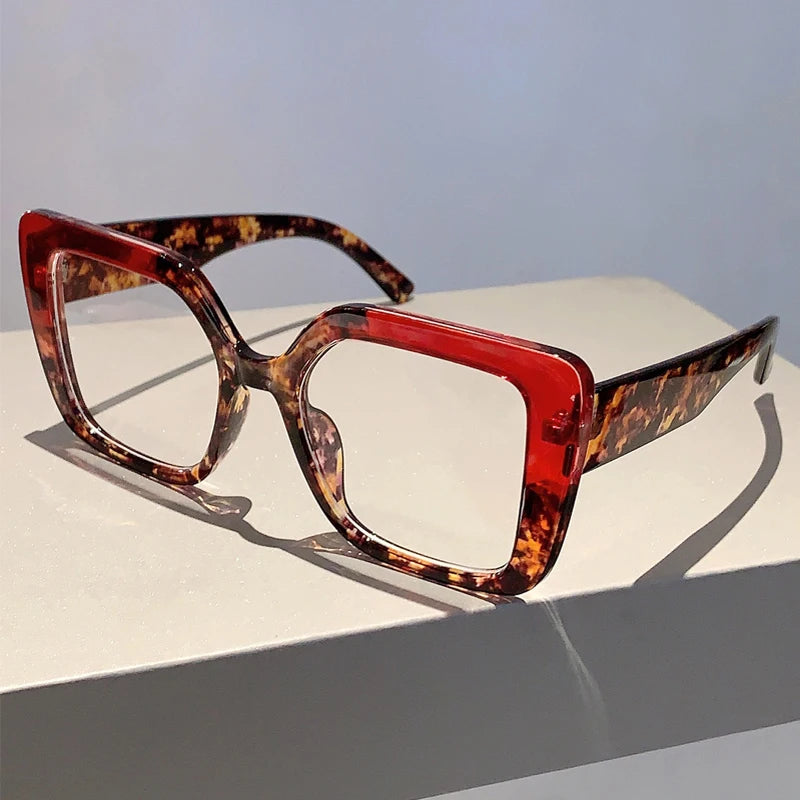 Red Leopard Square Women Stylish Oversize Multicolor Glasses