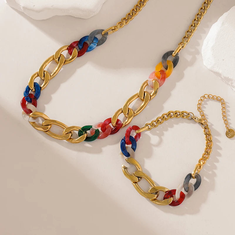 Stainless Steel Thick Chain Necklace Bracelet