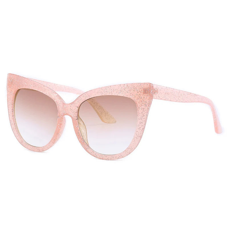 Beige glitter frame gradient brown lens sunglasses