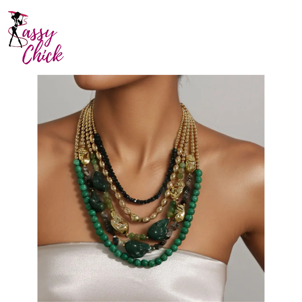 Statement Beads Multi-layered Retro Style Necklace Sassy Chick Logo