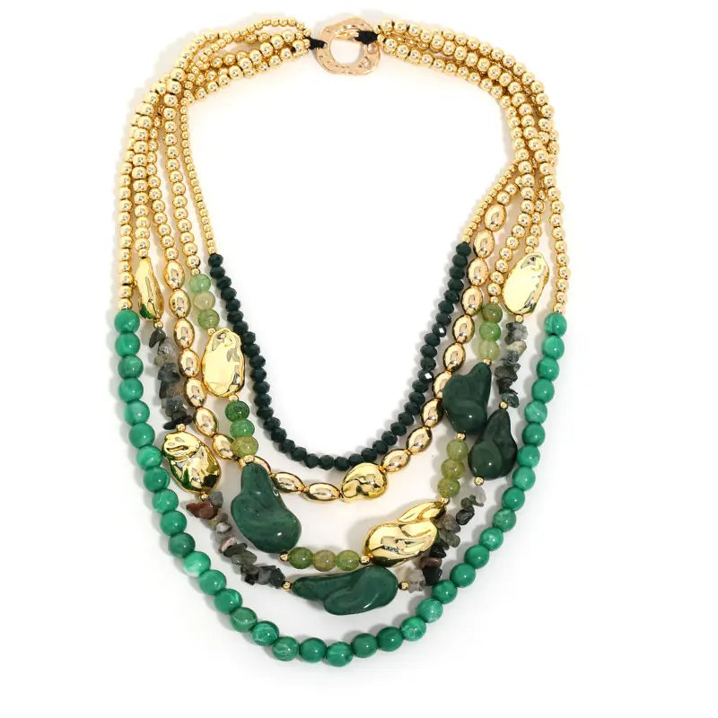 Green Statement Beads Multi-layered Retro Style Necklace