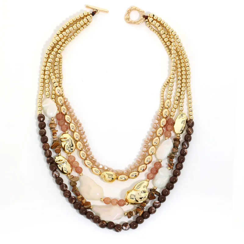 Pink Statement Beads Multi-layered Retro Style Necklace