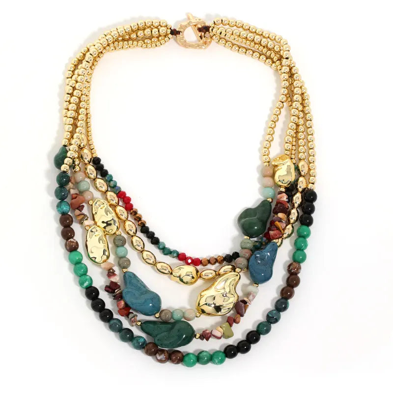 Green Statement Beads Multi-layered Retro Style Necklace
