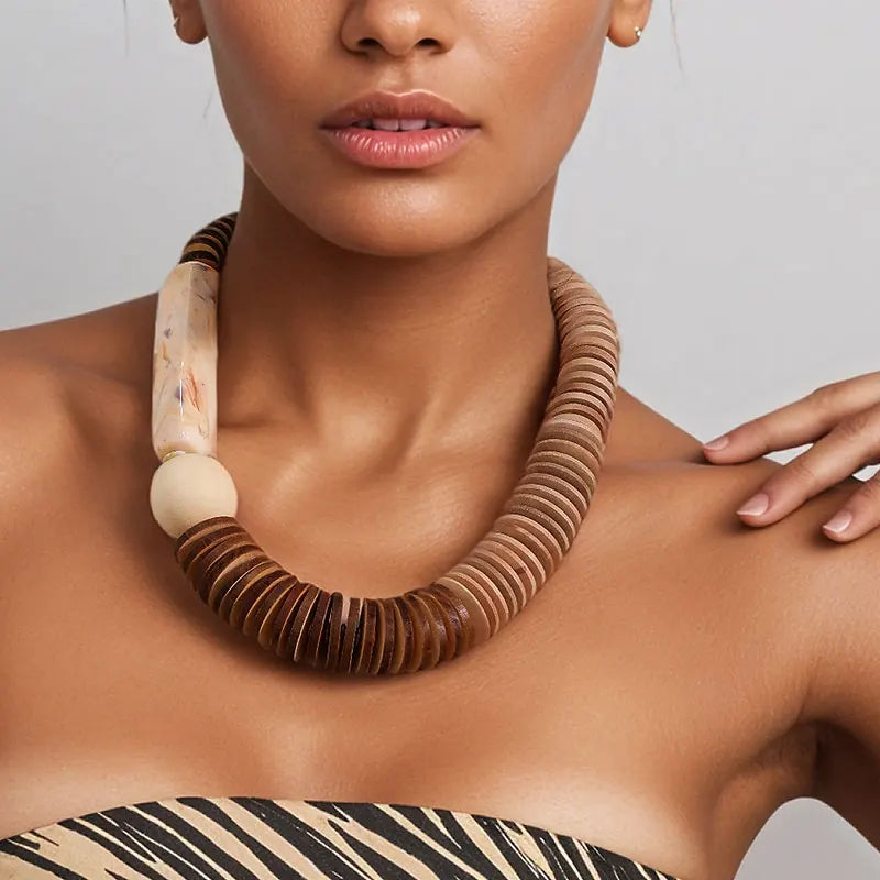 Model Using Statement Beads Necklace Retro Style Handmade