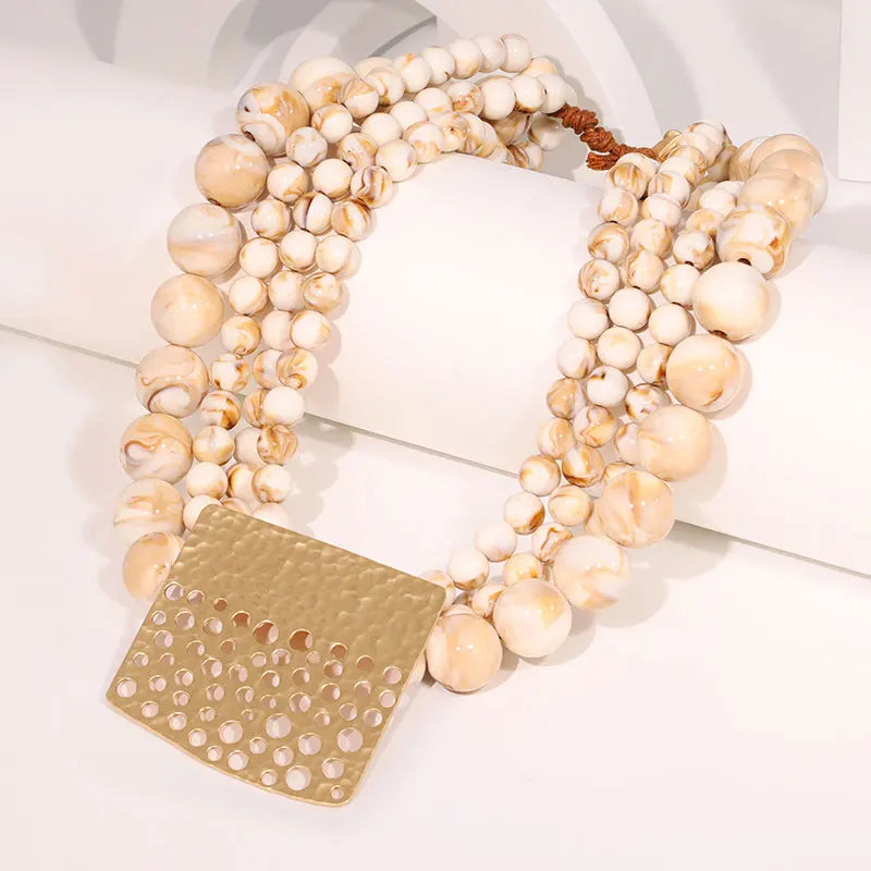 Statement Geometry Pendant Beads Necklace