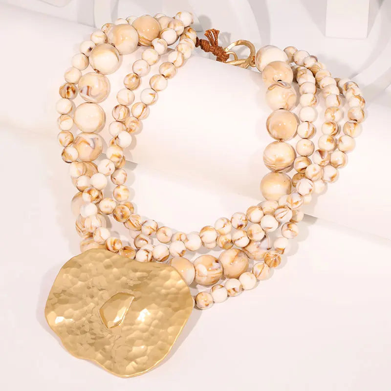 Statement Geometry Pendant Beads Necklace