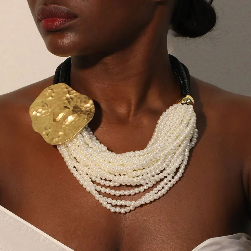 Model using Statement Vintage Pearls Necklace