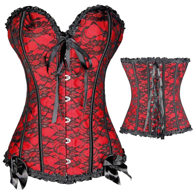 Steampunk Lace Up boned Clothing Plus Size Corsets Red Front Back