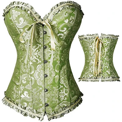 Steampunk Lace Up boned Clothing Plus Size Corsets Green Front and Back