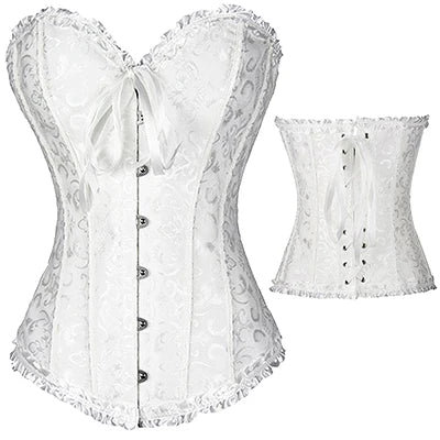 Steampunk Lace Up boned Clothing Plus Size Corsets Front Back White