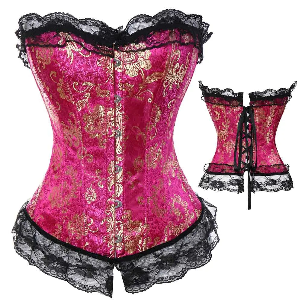 Steampunk Lace Up boned Clothing Plus Size Corsets Pink Front Back