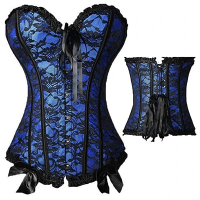 Steampunk Lace Up boned Clothing Plus Size Corsets Front Back Blue