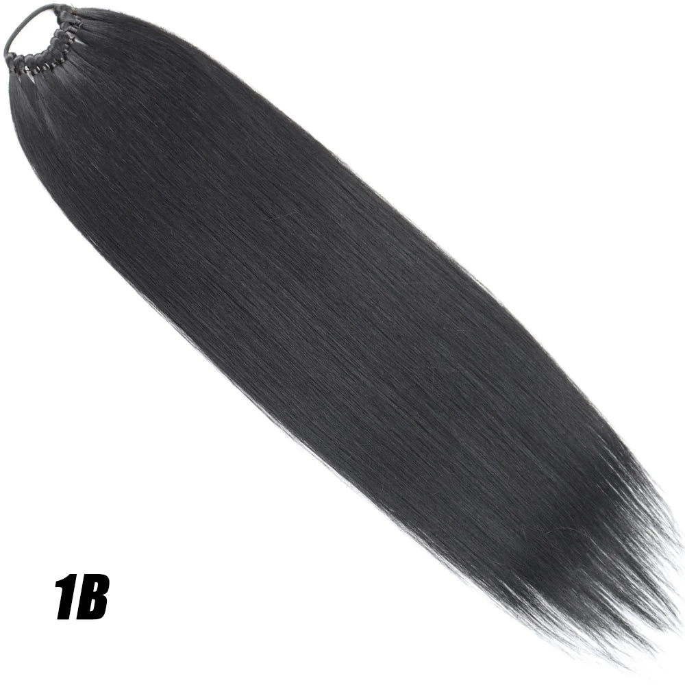 Black Straight 24Inch Ponytail Synthetic Extensions