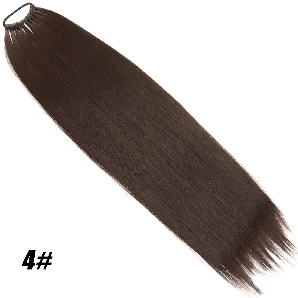 Brown Straight 24Inch Ponytail Synthetic Extensions