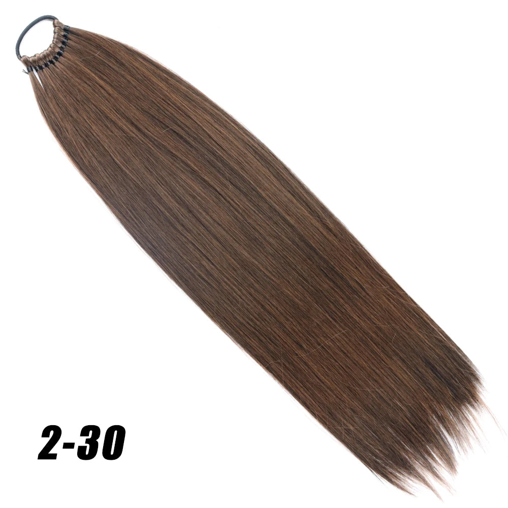 Brown Straight 24Inch Ponytail Synthetic Extensions