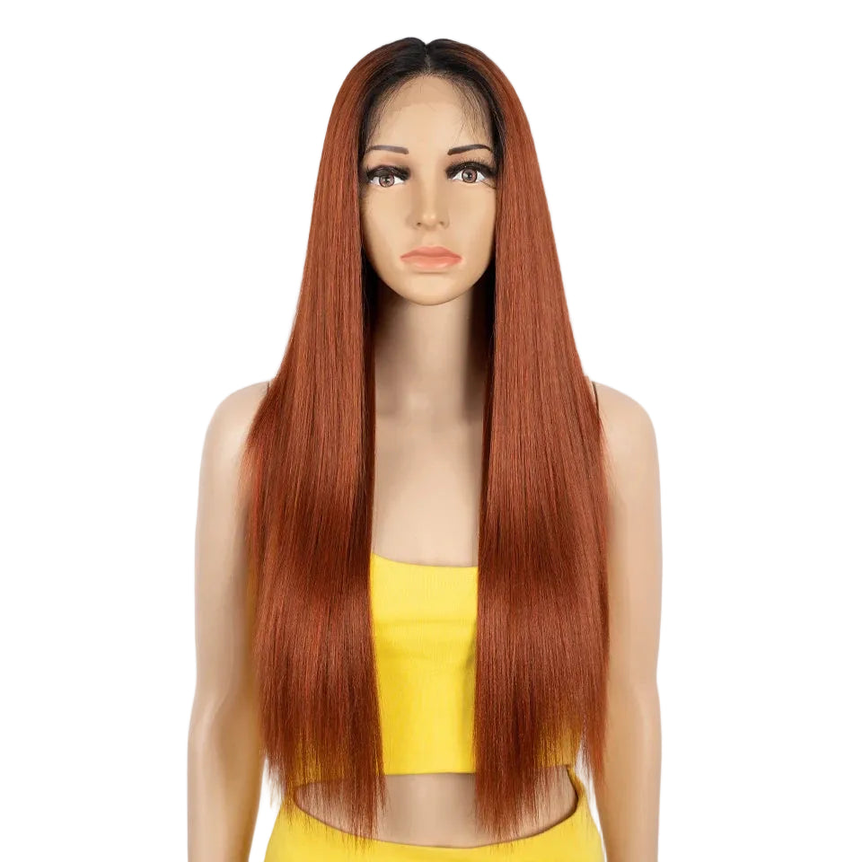 Orange Straight 28 Inch Heat Resistant Synthetic Lace Front Wigs