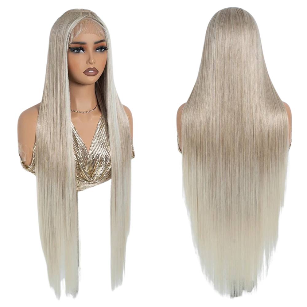 White Straight 36 Inch Long Synthetic Lace Front Wigs For Women