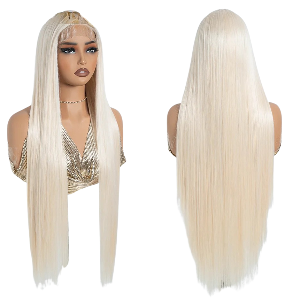 White Straight 36 Inch Long Synthetic Lace Front Wigs For Women