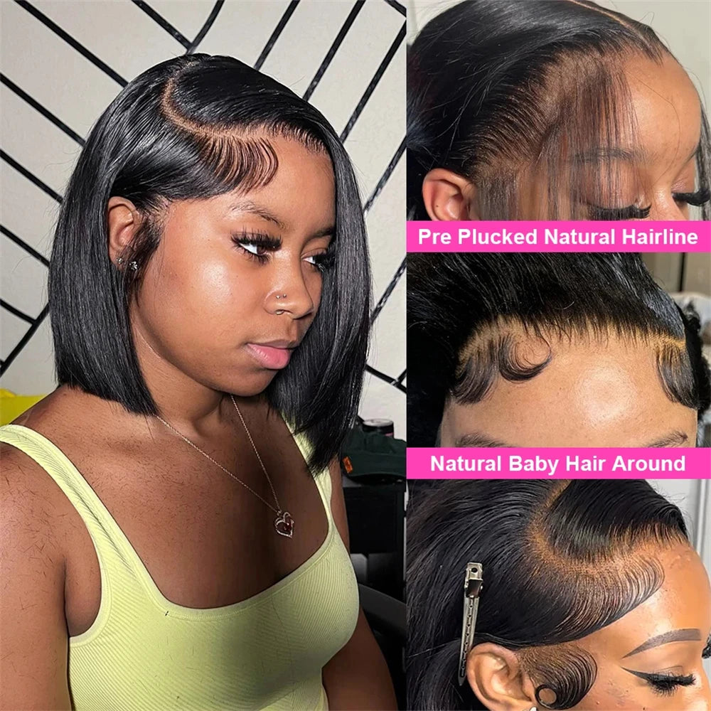 Model Using Straight Bob Wig 13x4 Lace Front Human Hair