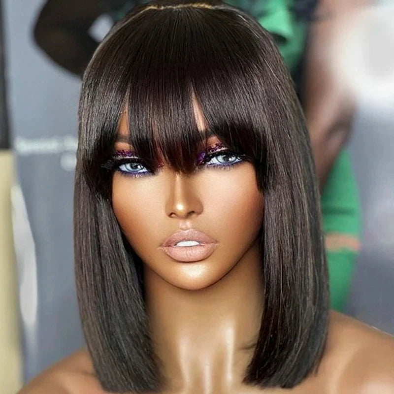 Black Straight Brazilian Colored Short Human Hair Bob Wigs