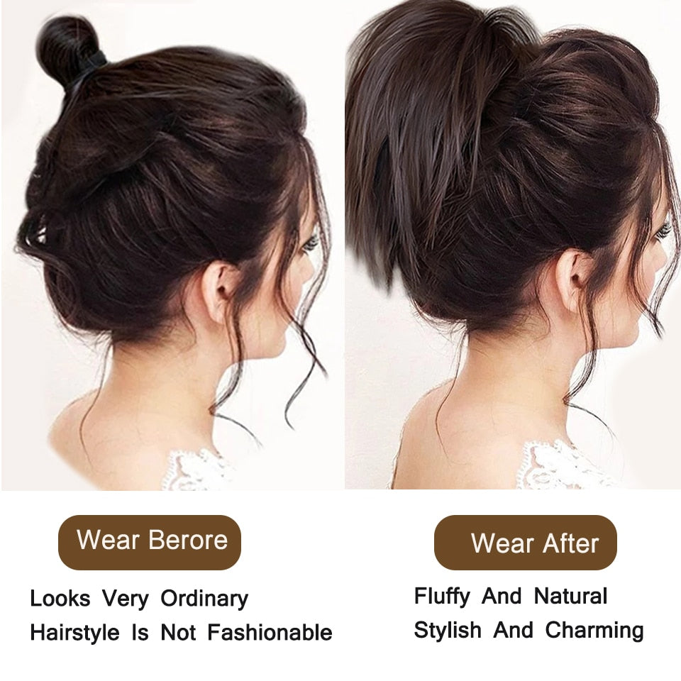 Before After Using Straight Hair Bun Extension