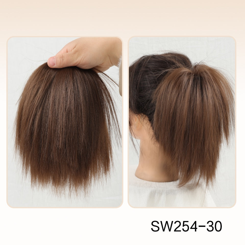 Ash Brown Straight Hair Bun Extension